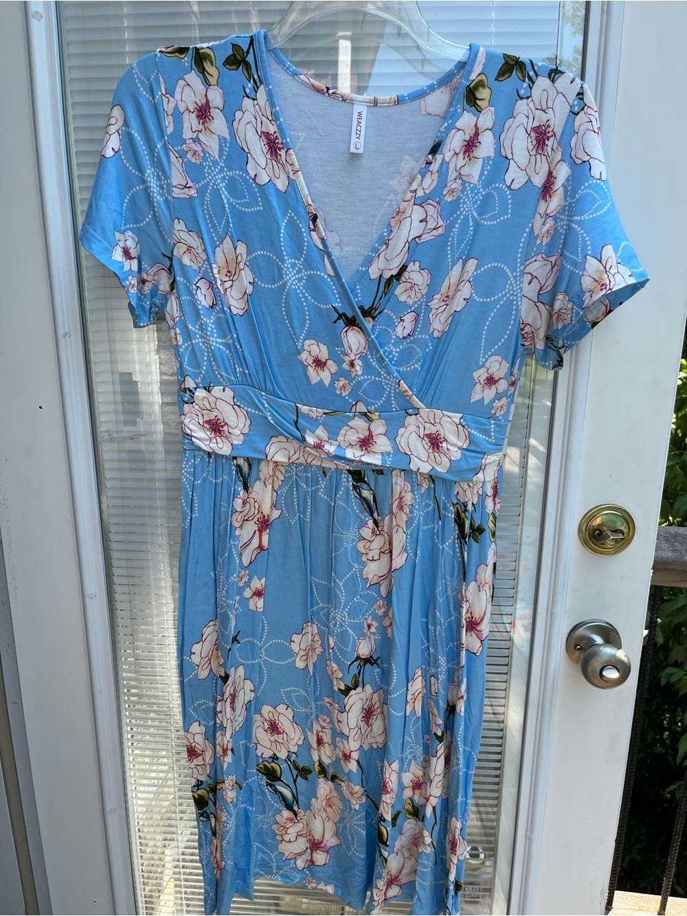 Blue Floral Wrap-Style Women's Dress